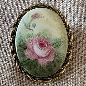 Vintage Rose Brooch with Gold Accents